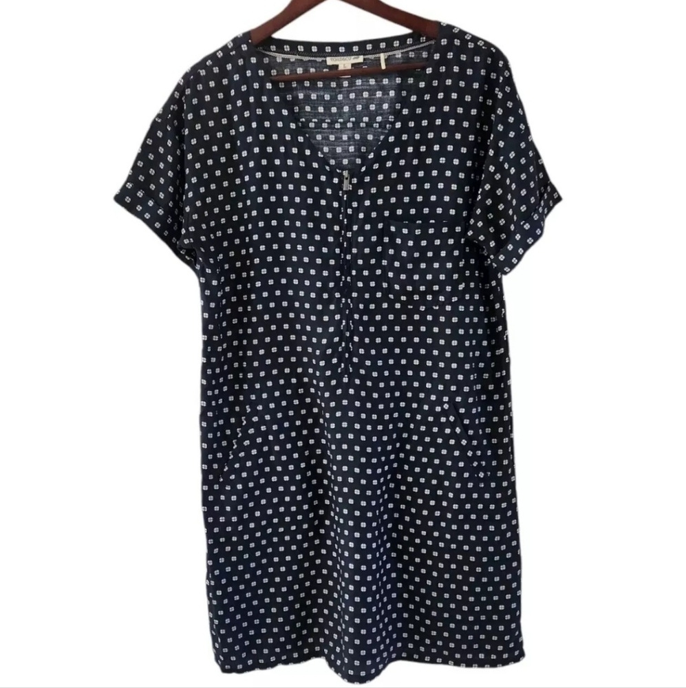 Toad & Co Blue White Dress Tencel Quarter Zip Pockets Womens Size Large